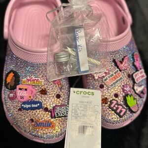CROCS Pink Glitter Clogs with Fun Embellishments